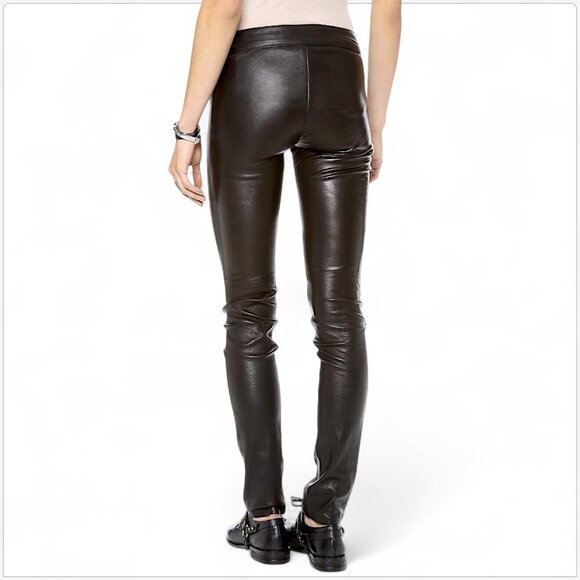 Graham & Spencer Black 100% Leather Lambskin Pants Stretch Skinny Buttery Soft 4 - Picture 2 of 7
